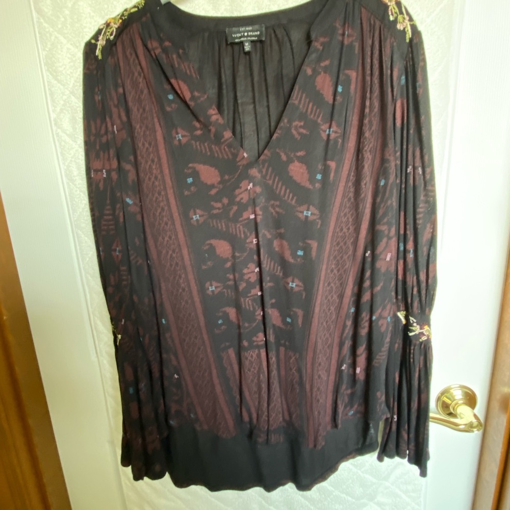 Lucky Brand V Neck Boho Dark Burgundy Pullover Size-Med